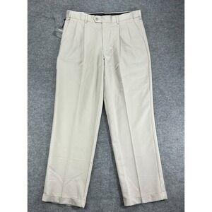NWT Savane Dress Pants Mens 33Wx30L Light Gray Wrinkle Free Comfort Pleated